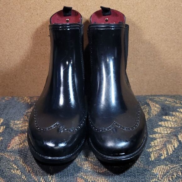Rare Tommy Hilfiger Wing Tip Black Rain Boots- Size 9 - Picture 3 of 9